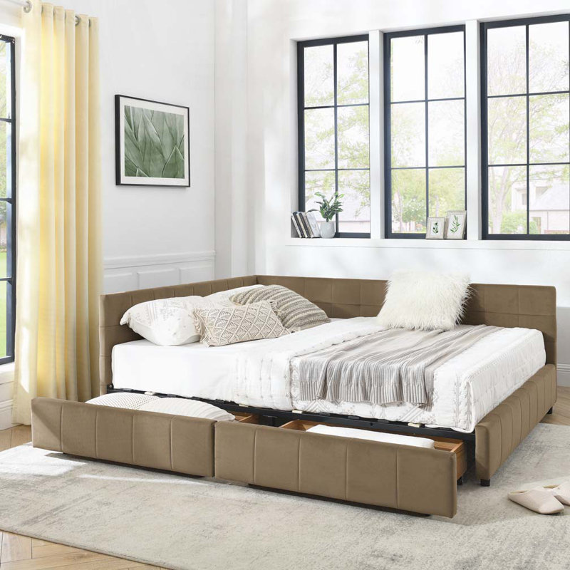 Velvet Storage Daybed, Brown, Queen