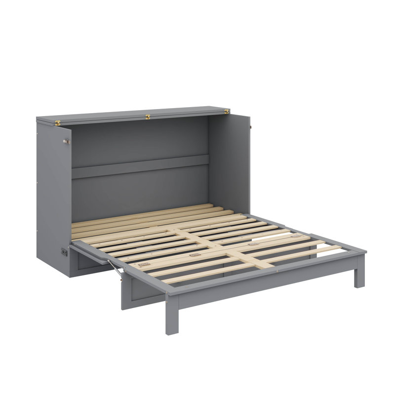 Lit escamotable avec tiroirs intégrés, Grand, gris