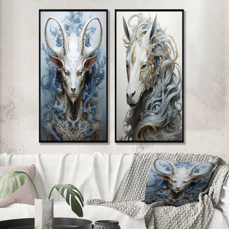 Mythique créature, peinture sur cheval, Cadre noir, H 40 po x l 41 po