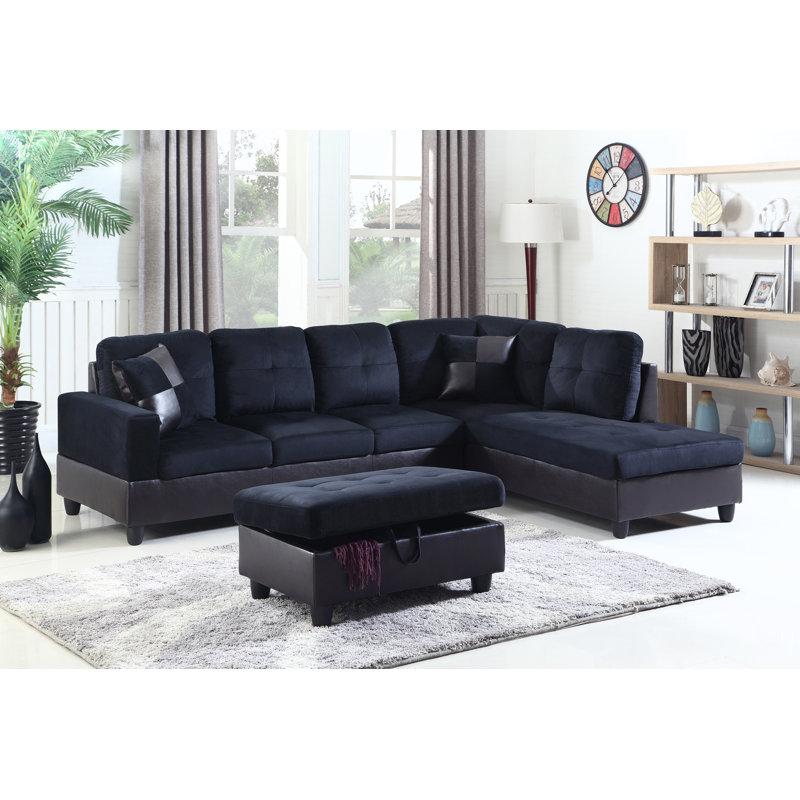 Balk Upholstered L-Shaped Sectional Right Hand Facing, Right Hand Facing, Midnight Blue