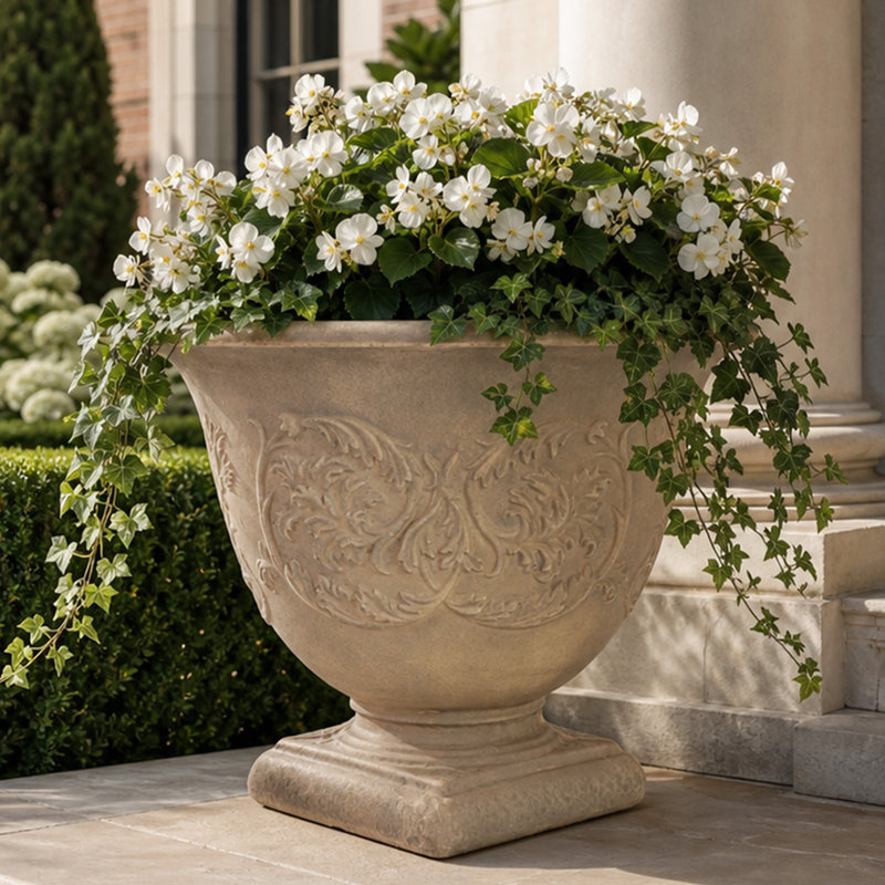 Pot de fleurs d'extérieur rond en polyrésine 16 po x 16 po x 13 po Darcy - ensemble de 2, Galet, 2