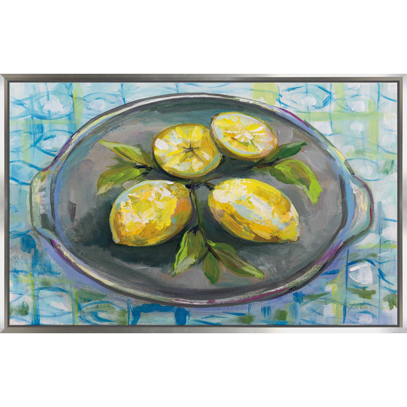 Citrons - Peinture, Cadre flottant argent, H 27,5 po x l 43,5 po x P 2 po