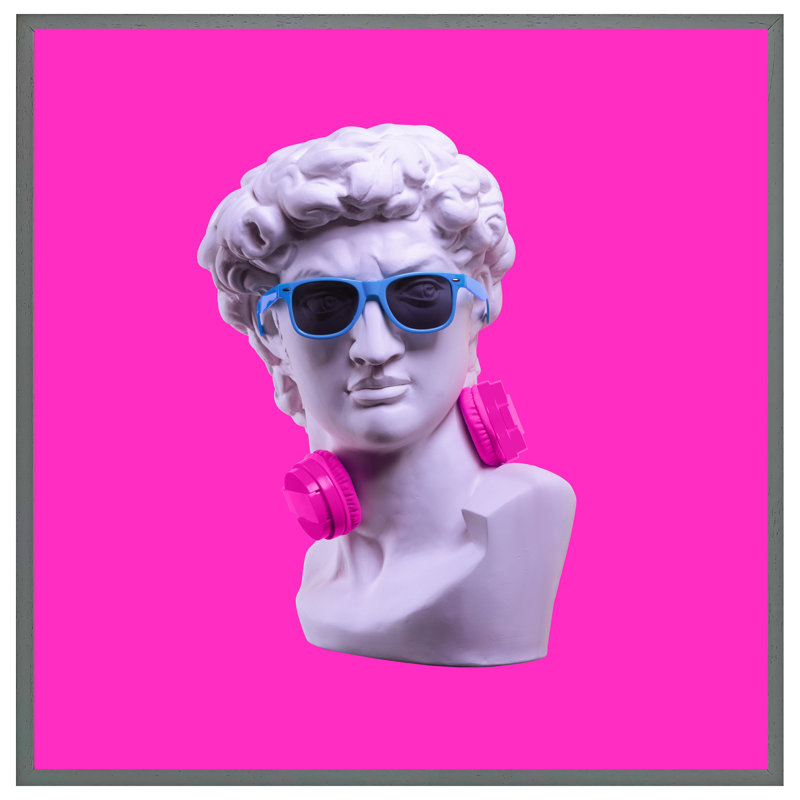Wilksboro Plaster Statue Of David's Head In Blue Sunglasses - Single Picture Frame Print, 61cm H x 61cm W x 4cm D