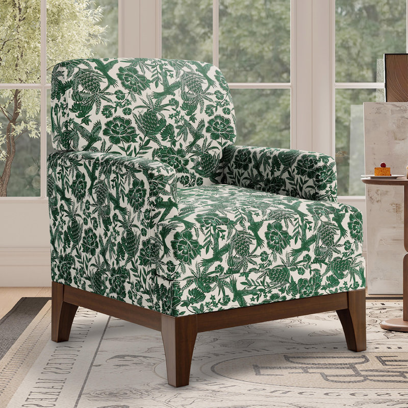  Traditional Floral Upholstered Armchair with Solid Wood Legs, 1, Green