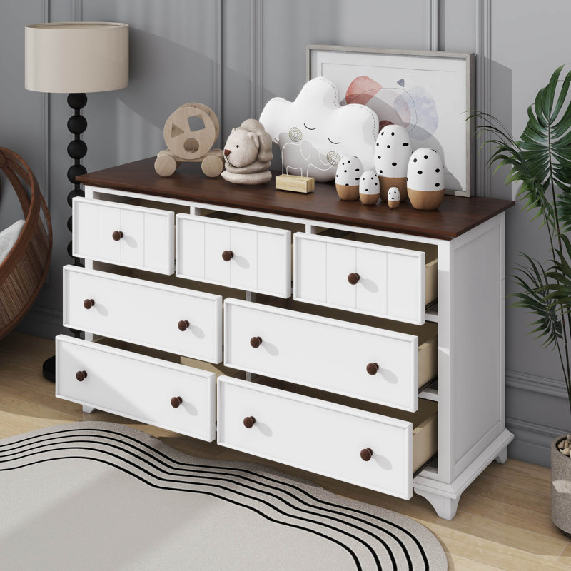 Commode capitaine en bois à sept tiroirs