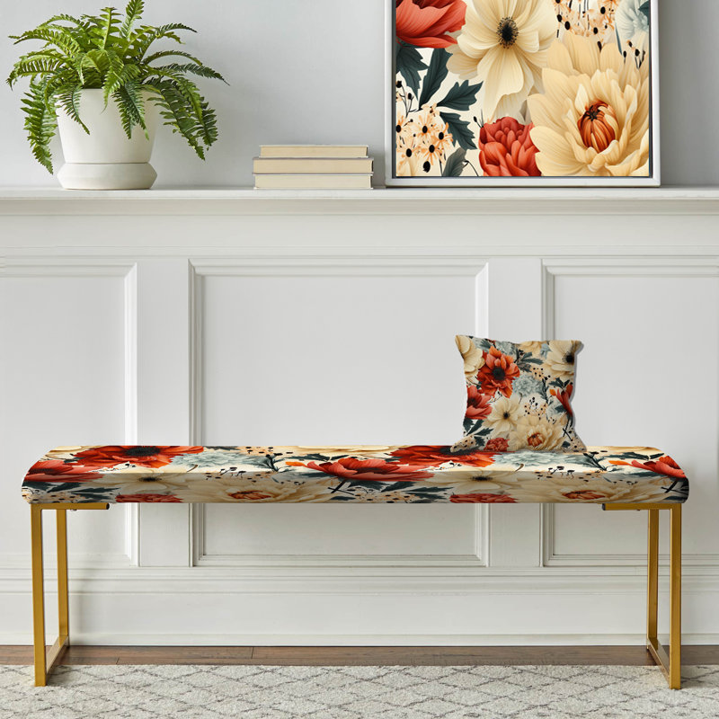 Afsheen - Floral Upholstered Gold Bench