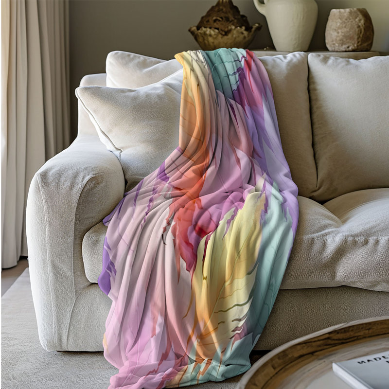 Jeté Soft Rainbow Plumes - 1 pièce Sherpa Premium, Grand lit