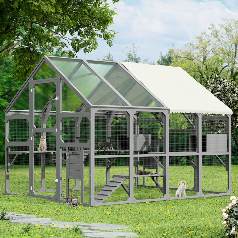 Grande cage à chat pour plusieurs chatons, maison pour chat en bois avec 7 plateformes, 2 boîtes de repos, 1 pont et 1 rampe, cage de cage