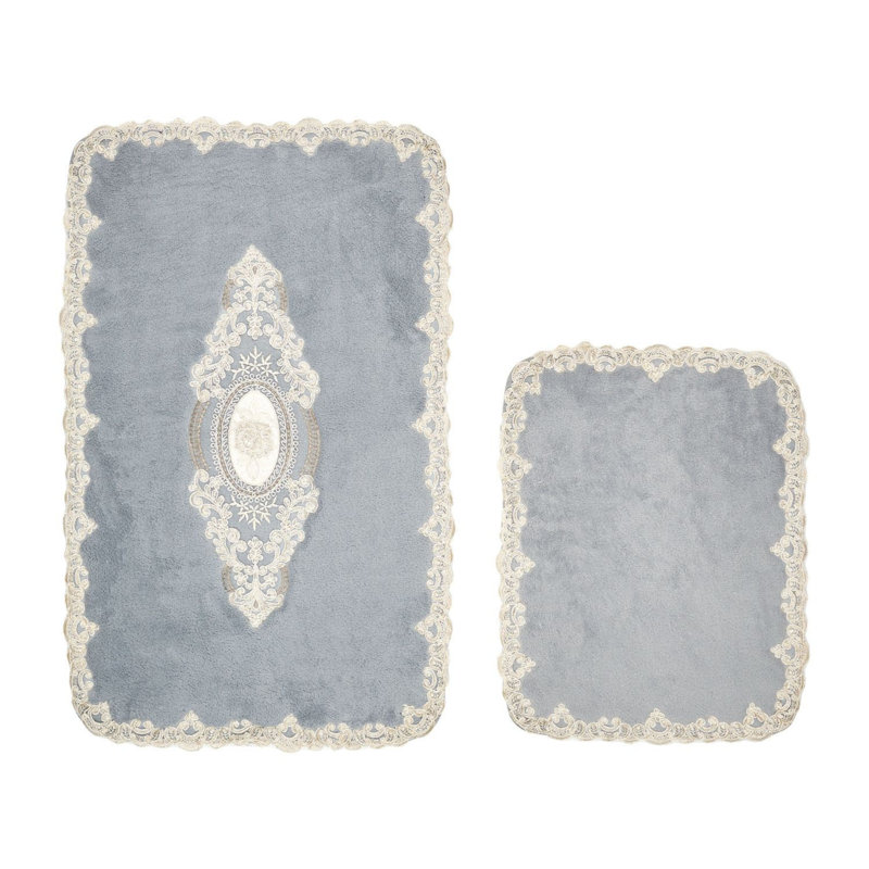 Luxury Bathmat Set (2 Pieces) - Grey, 19.7 x 23.6 inches & 23.6 x 39.4 inches | 100% Polyester, 1500 g/m², 0.6 in Pile Height | Non-Slip Underside, Antibacterial, Easy Clean | Machine Washable at 86°F, Perfect for Bathrooms