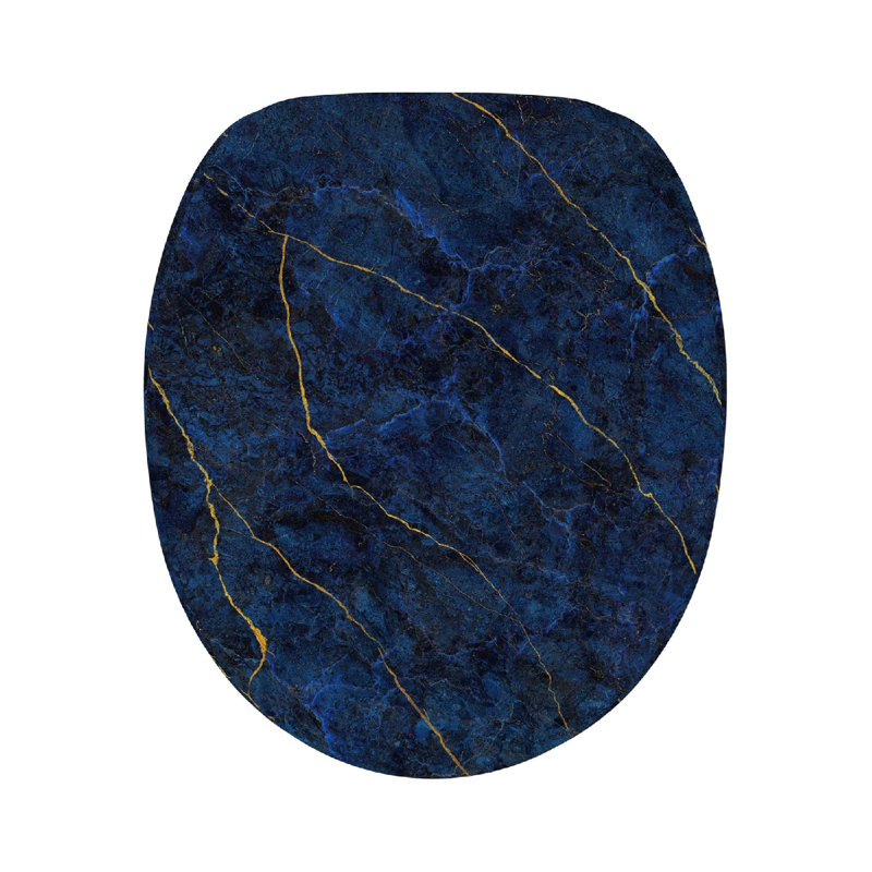 Soft Close Toilet Seat, Stable Hinges, Easy To Mount, Marble Darkblue