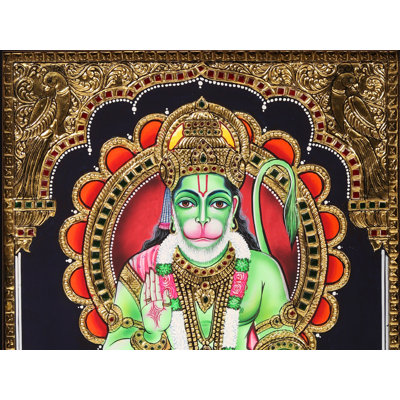 Blessing Lord Hanuman Framed Tanjore Painting