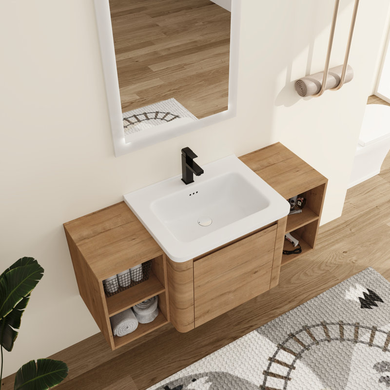 Narnby 48'' Wall-Mounted Single Bathroom Vanity With Ceramic Top, 48" W, Beige
