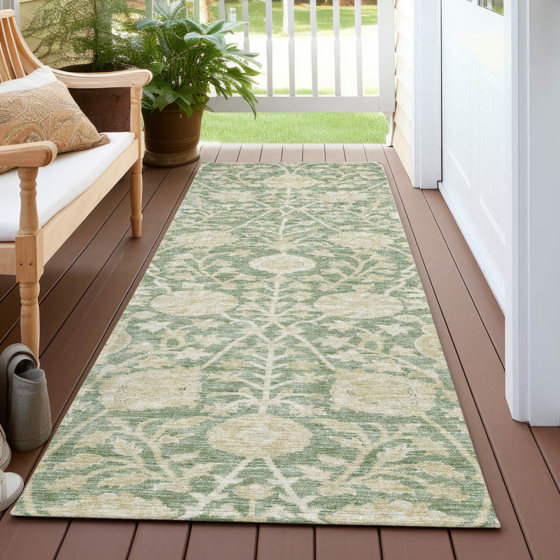 Machine Washable Indoor/Outdoor Chayden ACN1086 Aloe Rug, Runner 2'3" x 7'6"