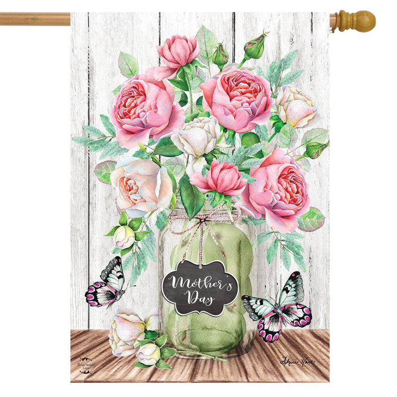 Drapeau de la maison des roses de la fête des Mères, Fête des Mères rose et blanche