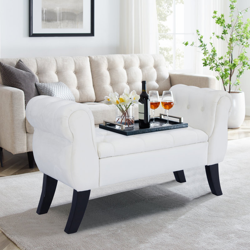 Banc de rangement rembourré en velours Sotheary, Beige
