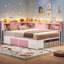 Base de lit double avec 6 tiroirs et bibliothèque de rangement avec station de charge et lumières DEL-122632854-123467512