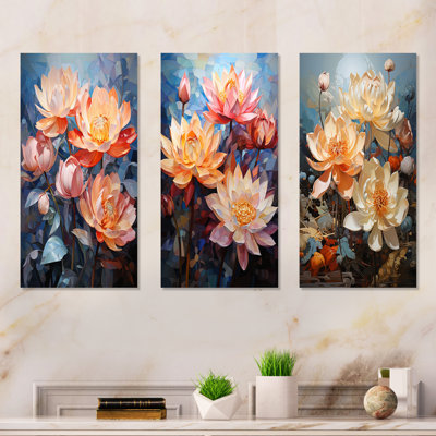 Lotus Cubist Harmony - lot de 3 impressions de lotus en métal