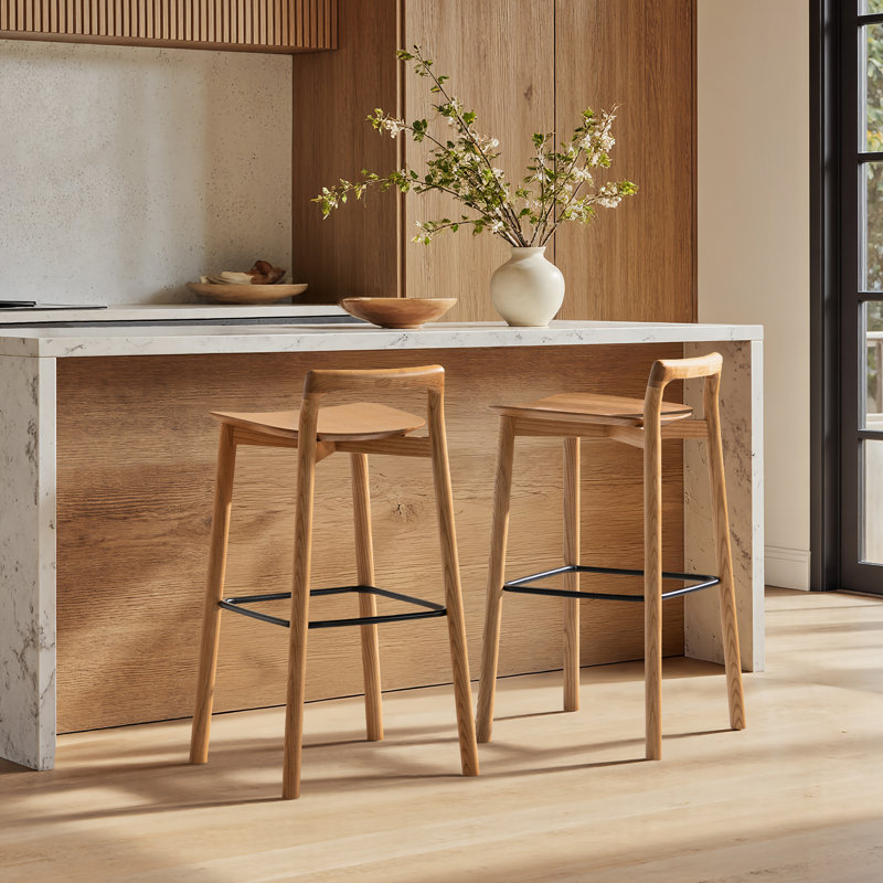 Sven 30" Modern Minimalist Low Back Wood Barstool, Natural, Bar Stool (30" Seat Height)