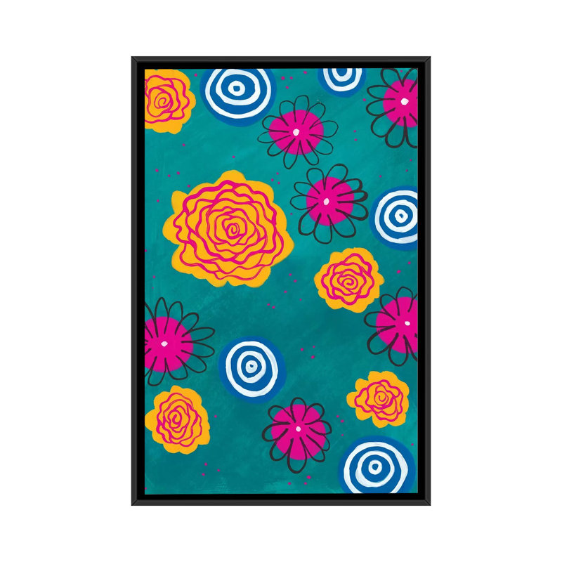 « fleur pop i », impression sur toile, H 26 po x l 18 po x P 1,5 po, Toile avec cadre noir, Pas de tapis
