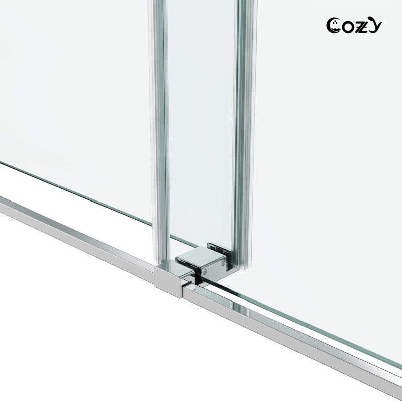 56-61" W  x 60" H Frameless Double Sliding Tub Door with 3/8" (10mm) Clear Tempered Glass, Shatter-Resistant Film & Installation Hole Locator