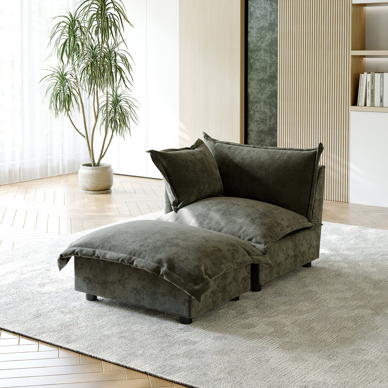 Upholstered Armchair with Footstool, Grey