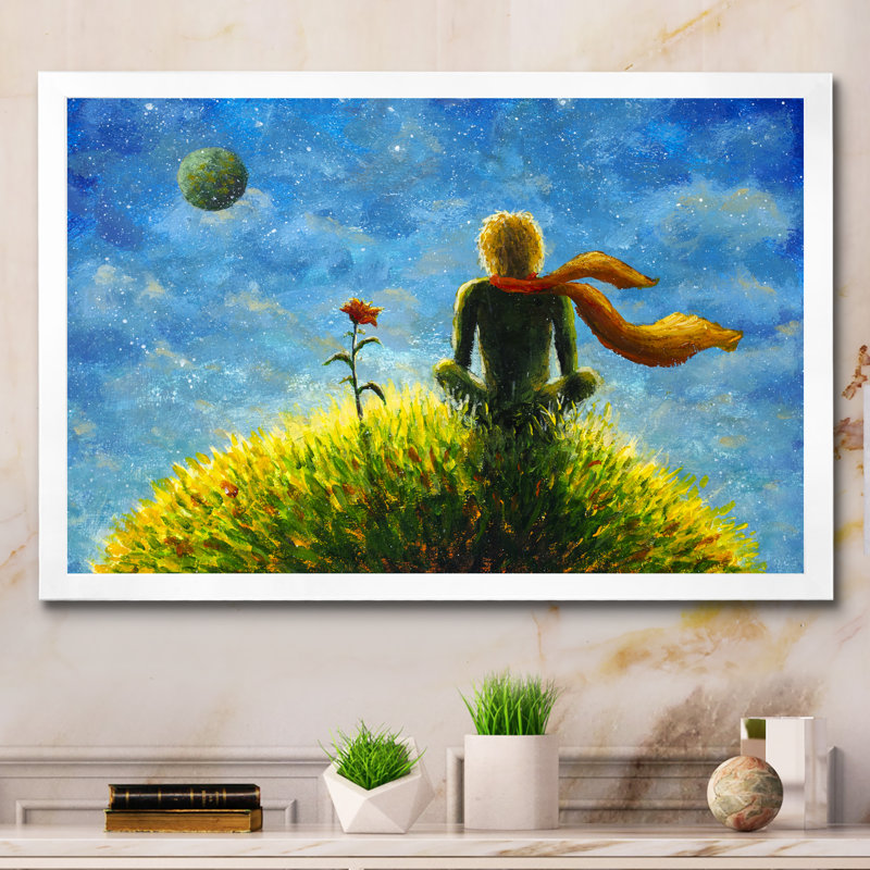 " Tale Boy Rose Planet ", White Picture Framed, 16" H x 32" W x 1" D