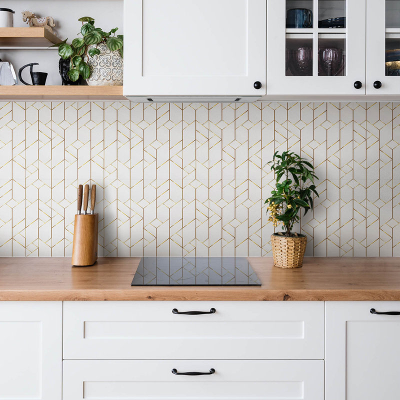 Self Adhesive Vinyl Splashback Tiles Sticker Peel Stick set 9 pieces 30x30 cm golden lines