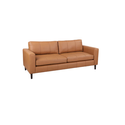 Canapé en cuir véritable Cassara - Canapé Mid-Century moderne avec coussins profonds et pieds en bois massif