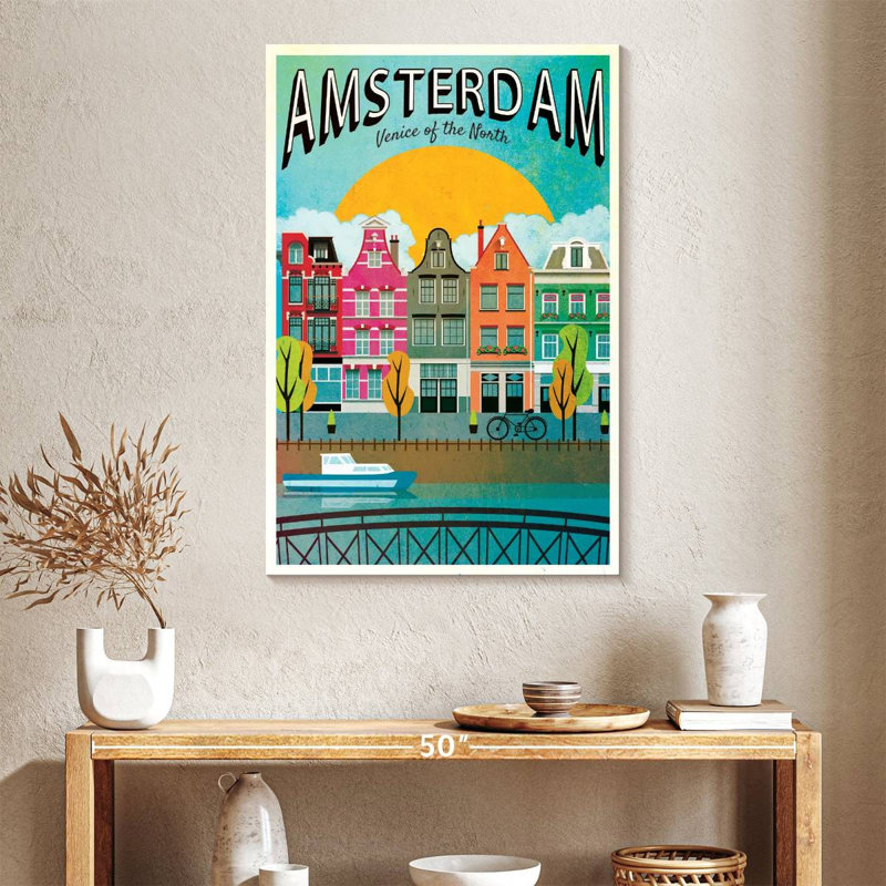 Affiche rétro de Amsterdam, H 39 po x l 26 po