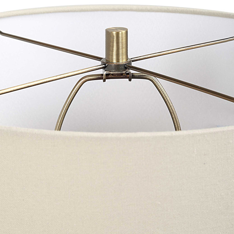 Lampe de table, abat-jour en lin beige, céramique émeraude vert patiné 28 po
