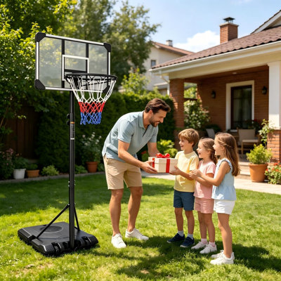 Panier de basketball portatif réglable avec roulettes, hauteur 5,6 à 7 pi, base remplissable, but intérieur / extérieur pour les adolescents, les adultes et les enfants de 3 ans et plus