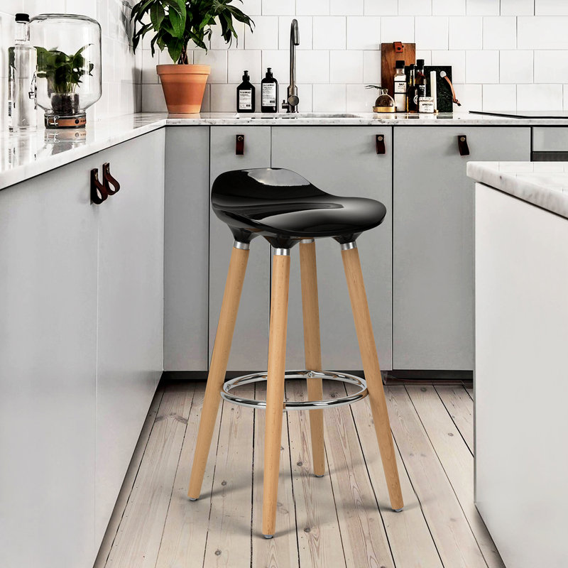 Acantha Counter Stool with Solid Wood Frame, Black