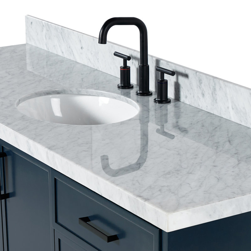 ARIEL Kelly 49 Single Sink Bathroom Vanity with Italian Carrara Marble Top, Midnight Blue, 67"