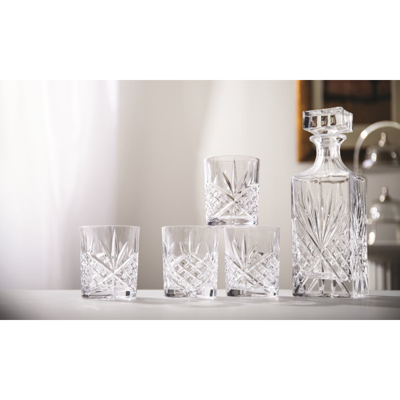 Dublin Crystal 5 Piece Whiskey Decanter 24oz & Whiskey Glass 11oz Set