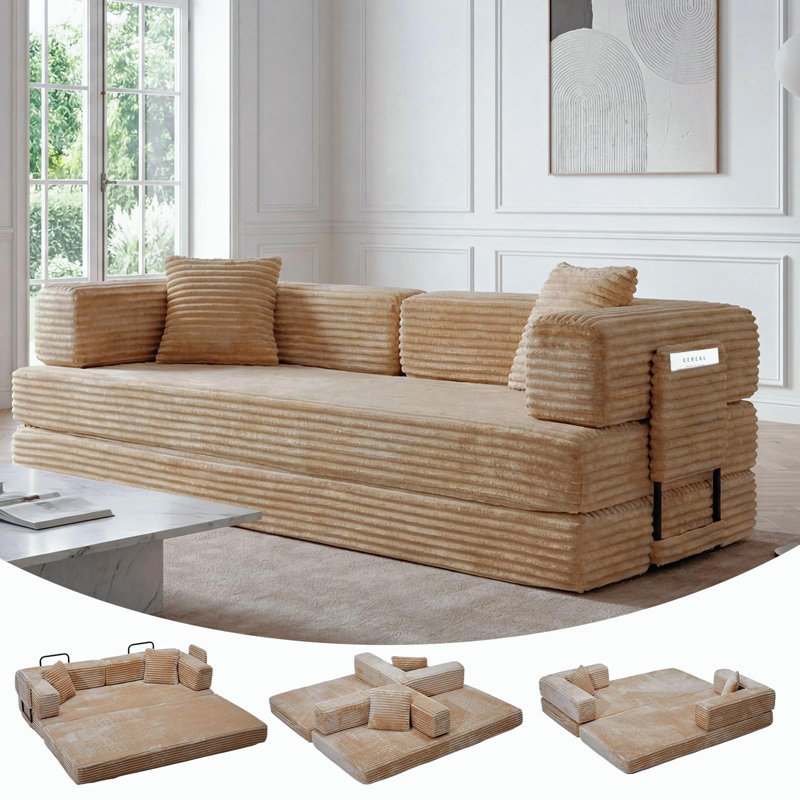Canapé-lit convertible 5 en 1 de 80,7 po avec pochette de rangement - aucun assemblage requis, Beige