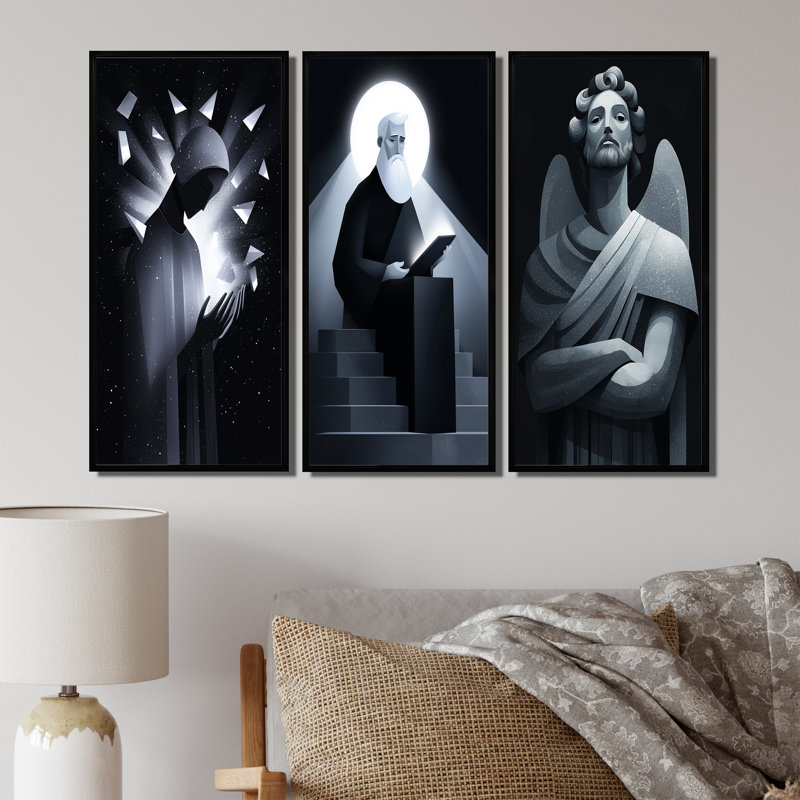 Ensemble de 3 reproductions d'art monochromes, H 32 po x l 48 po, Impression encadrée flottante, Noir
