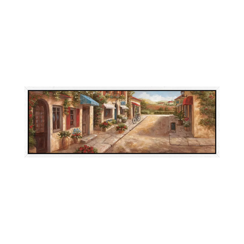 Italian Village I 1 Piece Panoramic Painting on Canvas, 30.48 cm H x 91.44 cm W, White Framed