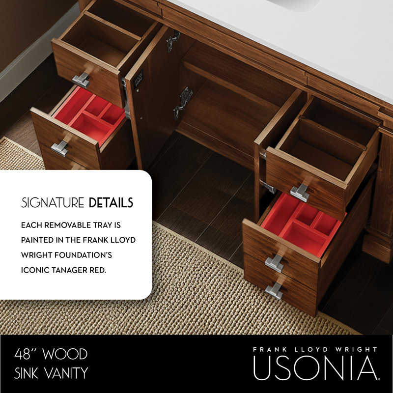 FLW Harmony 36 Wood Sink Vanity, Walnut, 48