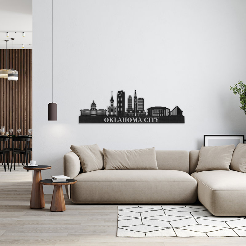 Décoration murale en bois Oklahoma City, H 14 po x l 46 po x P 0,25 po, Naturel
