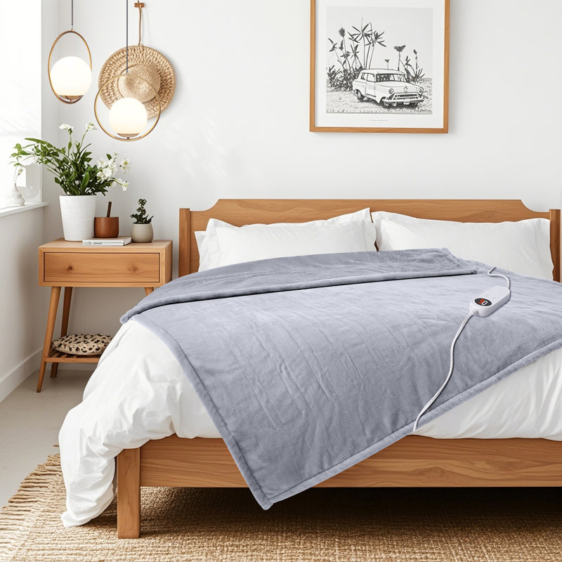 Couverture chauffante en flanelle électrique HBT, gris, L 60 po x l 50 po