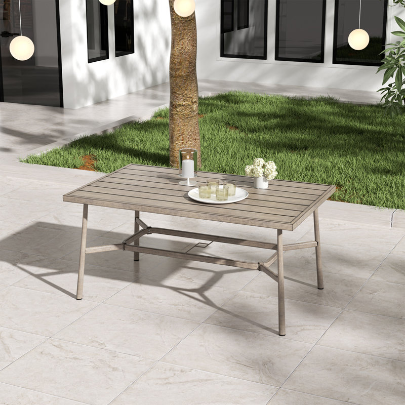 Babbi Rectangular Metal Outdoor Dining Table With Umbrella Hole , 60'' in. W 36.2'' in. D, Brown, Brown