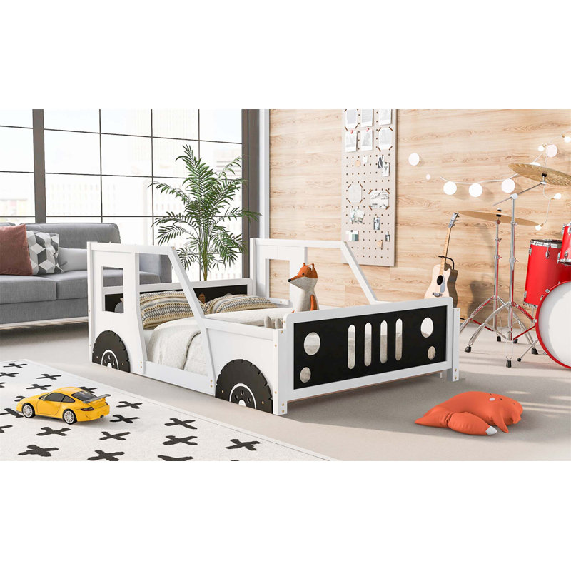 Twin Size Classic Car-Shaped Platform Bed With Wheels, White, Full