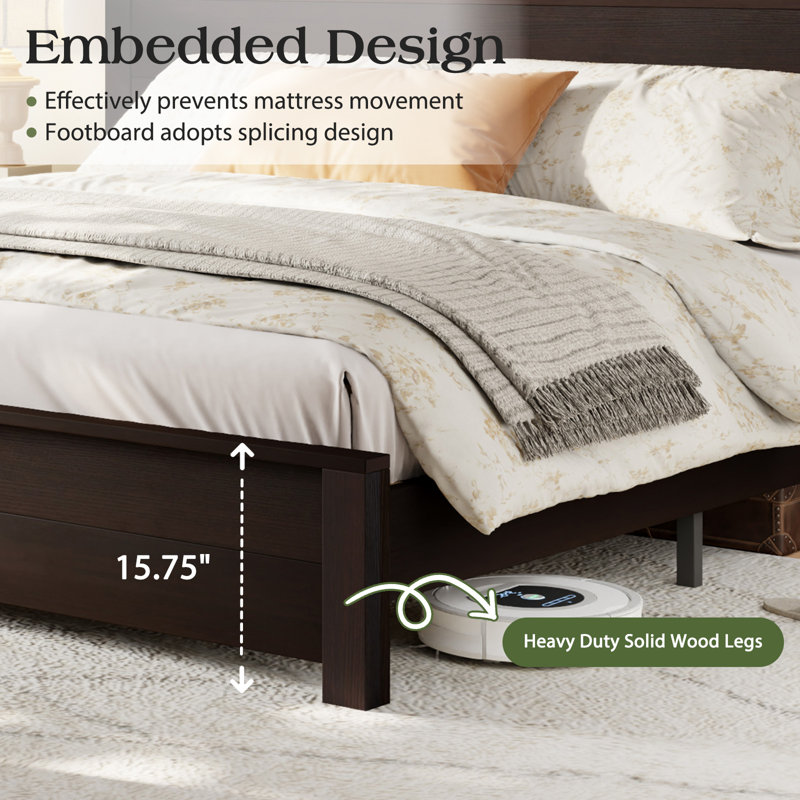 Farmhouse Solid Wood Platform Bed, Full, Dark Brown
