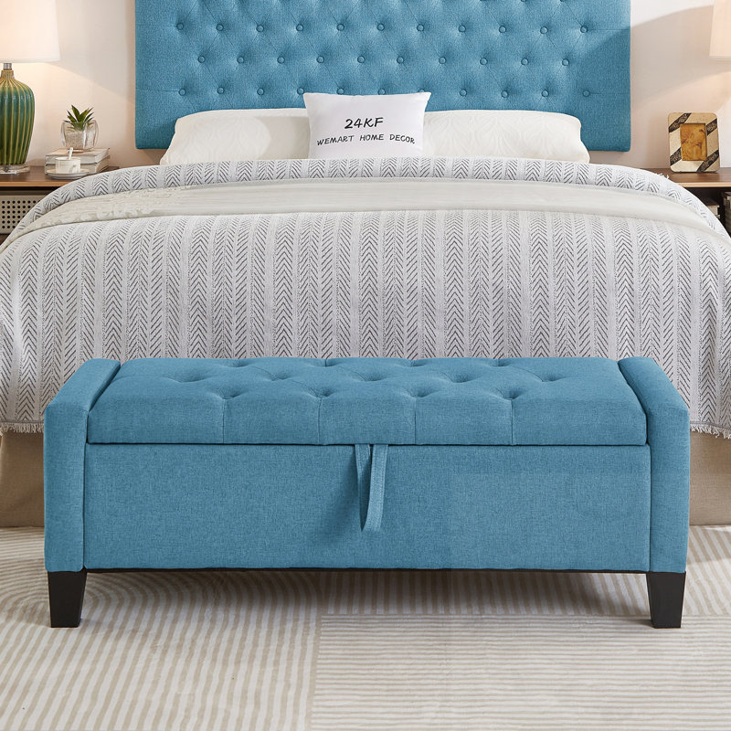 Banc de rangement rembourré avec charnière, Light Blue, Light Blue