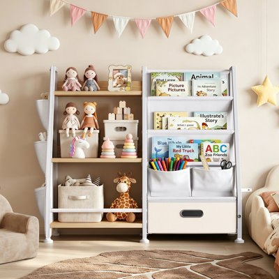 Bibliothèque pour enfants, bibliothèque pour enfants avec rangement, organisateur de jouets et tablette de lecture pour tout-petits, chambre de bébé, salle de jeux et chambre à coucher