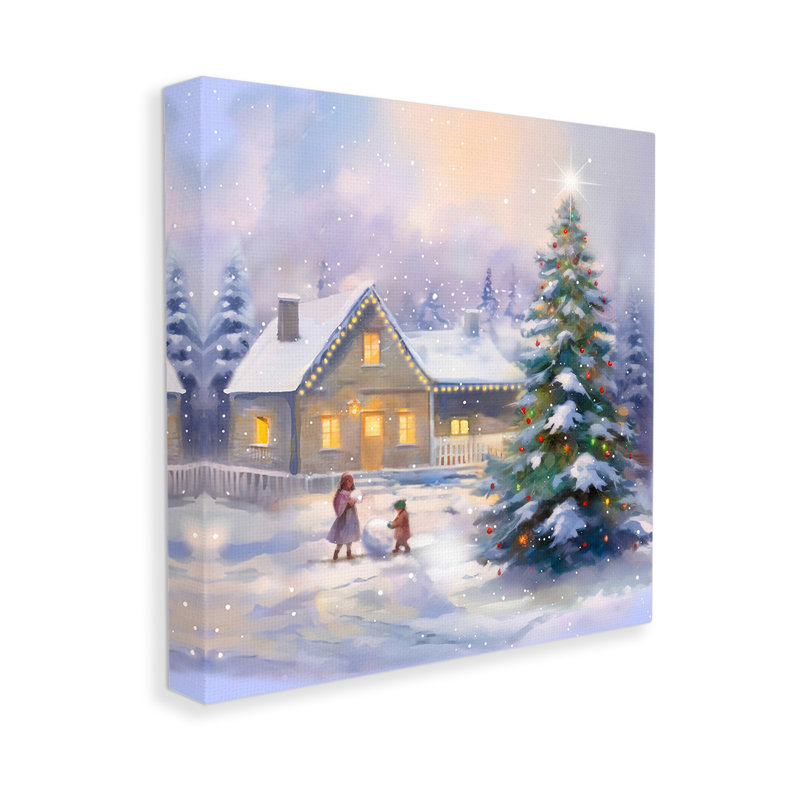 «Children Building Snowman», art mural sur toile par Enrico Mcgarrigle, H 36 po x l 36 po