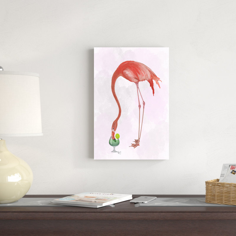 «Flamingo and Cocktail 2» par Fab Funky, animaux mixtes, reproduction d'art, H 18 po x l 12 po x P 1 po
