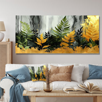 Minimalisme fougères Golden Tropical Symphony I - impression d'art moderne sur métal, fougères en métal, art mural