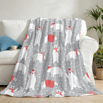 Jeté en molleton blanc ultra doux en flanelle de Noël avec un joli imprimé polaire d'un côté