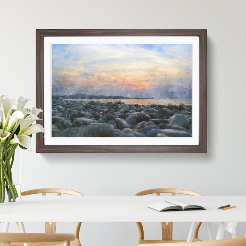 A Pebble Beach - Picture Frame Graphic Art, Walnut Framed, 27cm H x 36cm W x 2cm D